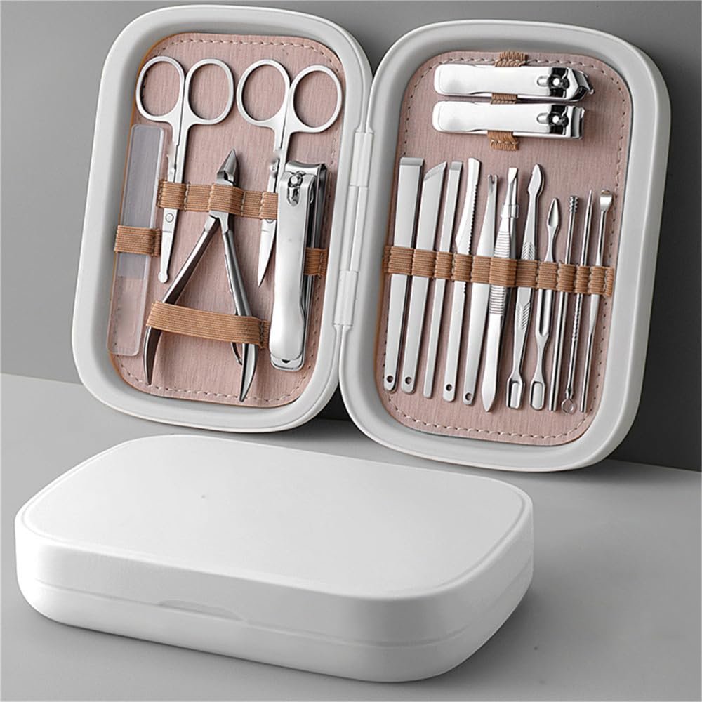 18 Pcs Manicure Nail Clipper Household Stainless Steel Ear Spoon Nails Clippers Pedicure Nail Scissors Tool Kit,Green(White)