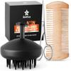 Beard Scrubber Brush Kit- 3 Piece Professional Set Silicone Beard Brush Scalp Shower Shampoo Scrubber Brush, Trimming Scissors, Dual-Sided Beard Comb | Hair Face Exfoliator & Massager for Growth view 1