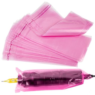 100 Pack Tattoo Pen Machine Cover, Disposable Gun Wrap, Pen Bags for Tattoo Equipment and Supplies (Pink, 100Pack)