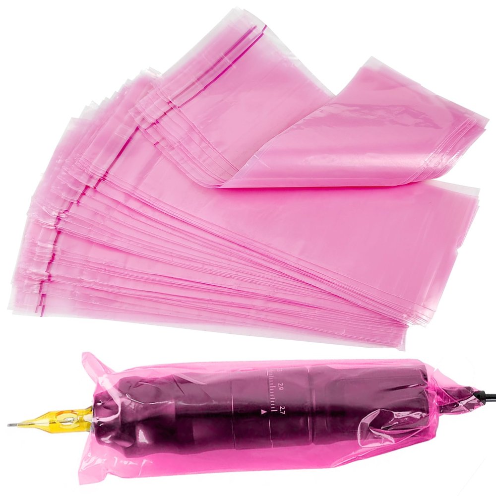 100 Pack Tattoo Pen Machine Cover, Disposable Gun Wrap, Pen Bags for Tattoo Equipment and Supplies (Pink, 100Pack)