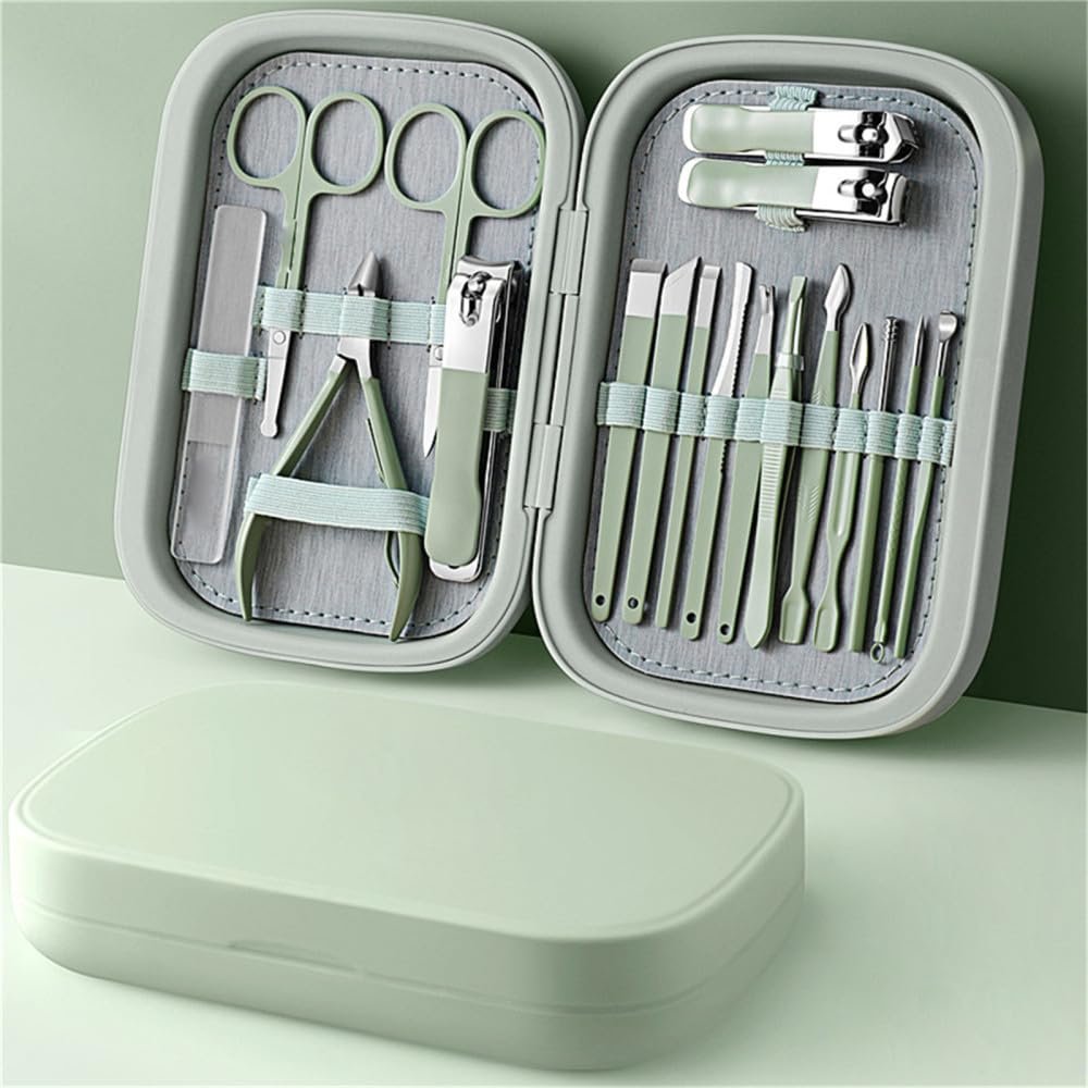 18 Pcs Manicure Nail Clipper Household Stainless Steel Ear Spoon Nails Clippers Pedicure Nail Scissors Tool Kit,Green(Green)