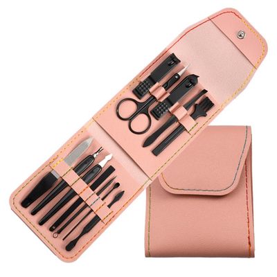 YUSIWOAL Full Set of Manicure Tools Nail Clipper Portable Beauty Manicure 12 Piece Set Multifunctional Nail Sets & Kits,Pink