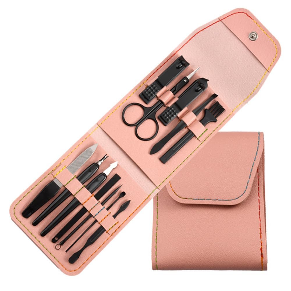 YUSIWOAL Full Set of Manicure Tools Nail Clipper Portable Beauty Manicure 12 Piece Set Multifunctional Nail Sets & Kits,Pink