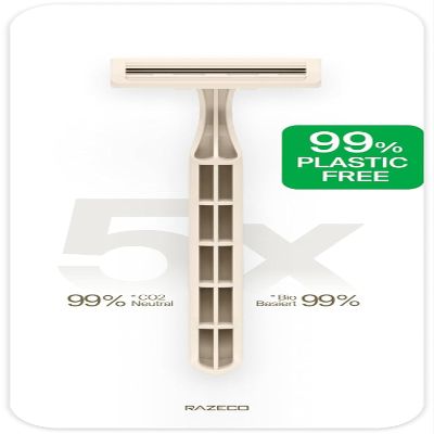 Razeco Plastic-Free Disposable Razors  5 pieces, 3 blades  Sustainable shaving for a zero-waste routine (Starlight)