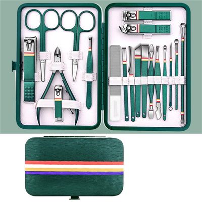 YUSIWOAL Nail Clippers Set with Folding Bag Manicure Kits Scissors Set Nail Cutter Set Stainless Steel Makeup Beauty Tool,Green 19 pcs(Green 19 Pcs)