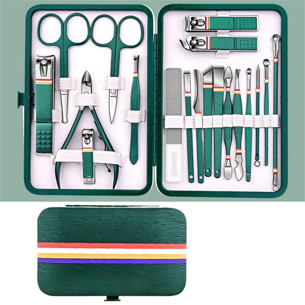YUSIWOAL Nail Clippers Set with Folding Bag Manicure Kits Scissors Set Nail Cutter Set Stainless Steel Makeup Beauty Tool,Green 19 pcs(Green 19 Pcs)