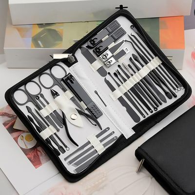 YUSIWOAL Stainless Steel Set De Manicure Piezas with Leather Case Nail Clipper Kit,Dark Gray