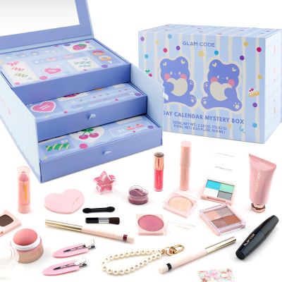 Glam Code 24 Day Makeup Advent Calendar 2025, Beauty Makeup Gift Set for Teen Girls & Adlut Women, Christmas Countdown Calendar Holiday Surprise Full Cosmetic Kit (Blue)
