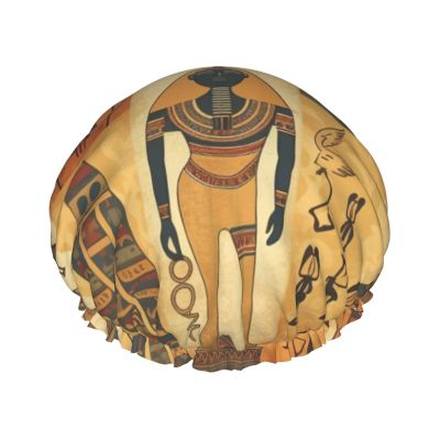 Ancient Egypt Tribe Series Shower Cap for Women Men, Adjustable Reusable Shower Bonnet Double Layer Waterproof Bath Caps, EVA Lining, Elastic Band Hair Cap for All Hair Lengths