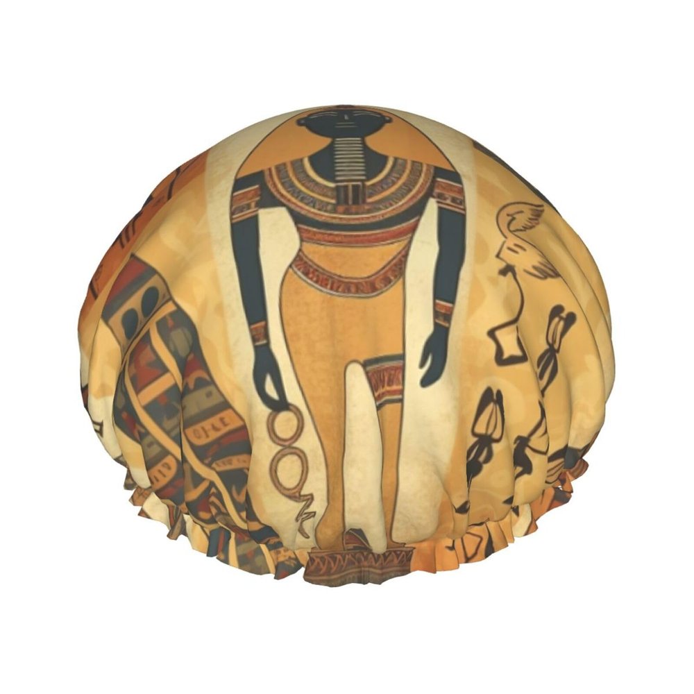 Ancient Egypt Tribe Series Shower Cap for Women Men, Adjustable Reusable Shower Bonnet Double Layer Waterproof Bath Caps, EVA Lining, Elastic Band Hair Cap for All Hair Lengths