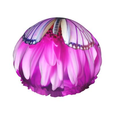 Purple butterfly and flower Shower Cap for Women Men, Adjustable Reusable Shower Bonnet Double Layer Waterproof Bath Caps, EVA Lining, Elastic Band Hair Cap for All Hair Lengths