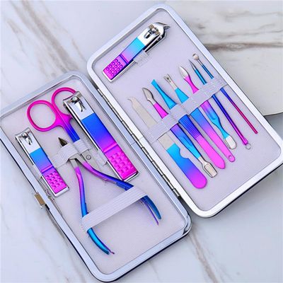 Manicure Cutters Nail Clipper Set Household Stainless Steel Ear Spoon Nail Clippers Pedicure Nail Scissors Tool,12pc Colorful(12pc Colorful)