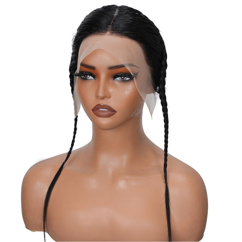 13x4 Lace Glueless Gele Turban Braiding Frontal Afro Twist Braids Topper Pre-Braid Human Hair Two Strands Pre-Plucked Natural Hairline Half Wig Frontal (middle part, 16 inch)