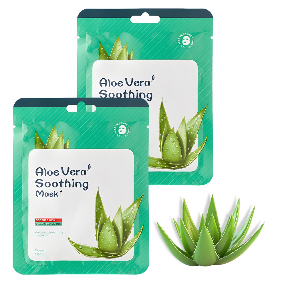 Belluxe 2-Pack Aloe Vera Sheet Face Masks Skincare for Sensitive Skin, Hydrating Korean Facial Mask for Soothing and Moisturizing, Face Mask Set for Women and Men