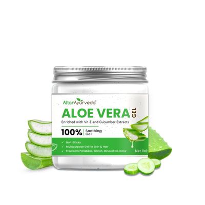 Natural Aloe vera gel for Face, Skin & Hair (200 ml) | With Vit-E and Cucumber extracts | Non-Sticky, Free from Parabens, Silicon, Mineral oil