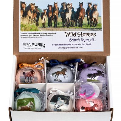 Wild Horses Bath Bombs: for Kids with 6 XL Bath Bombs with Surprise Horses Inside, USA Made, Handmade, Natural Bath Bombs, Birthday Gift idea for Kids, Spa Parties