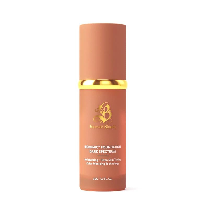 Forever Bloom Biomimic Dark Spectrum Foundation  Full Coverage, Long-Wear, Non-Comedogenic Makeup  No Oxidation or Caking  Lightweight, Flawless Finish for Deep Skin Tones