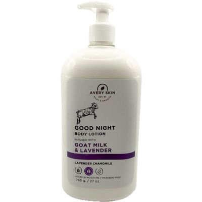 Avery Skin Good Night Body Lotion with Goat Milk, Lavender Chamomile, Paraben Free, Moisture Locking Formula, 27 oz