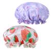 2 PCS Kids Shower Caps, Girls Shower Cap for Kid Waterproof Cute Rabbit Bonnets Elastic Band Bonnet Satin and Eva Soft Kid Sleeping Cap Hair Cover Hat Reusable Caps for Kids(Yellow & Purple) view 1