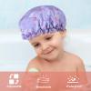 2 PCS Kids Shower Caps, Girls Shower Cap for Kid Waterproof Cute Rabbit Bonnets Elastic Band Bonnet Satin and Eva Soft Kid Sleeping Cap Hair Cover Hat Reusable Caps for Kids(Yellow & Purple) view 4
