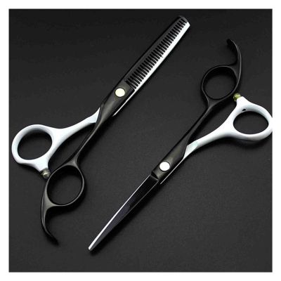 5.5 Inch Professional Hair Cutting Scissors Set - Barber & Thinning Scissors for Hairdressers and Pet Grooming (White B)
