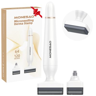 Derma Stamp, MONESAO Microneedling Stamp for Skin Face Hair Scalp Beard, Microneedle Dermastamp Tool with 2 Replacement Heads, Micro Needling Stamp Kit for Women and Men