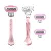AOUGO Women's Travel Razor Set, Purple, Plastic Handle, 4-Blade System with 2 Refills and Case, Compact Portable Design for Sensitive Shaving (Pink) view 1