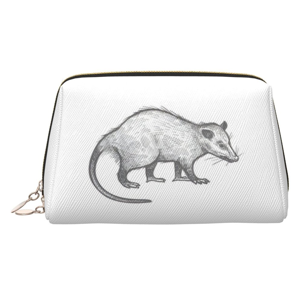 Large Makeup Bag For Purse, Vegan Leather North American Opossum Makeup Zipper Pouch, Cosmetic Storage Bag Organizer Makeup Stuff Bag For Women