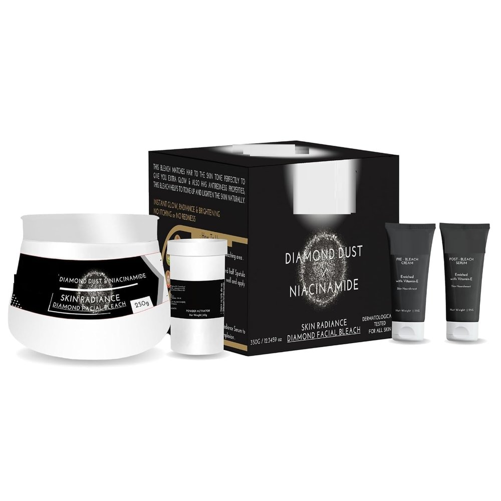 Advance Diamond Bleach For Face | 1st Dermatologically Tested No-Itching Gentle Bleach For Women | Enriched With Diamond Dust & Niacinamide | With Pre Cream & Post Serum | 360g