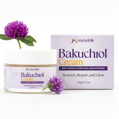 Mytudelle Bakuchiol Cream Natural Retinol Alternative Face & Night Moisturizer for Women, Smooths Wrinkles, Improves Elasticity & Tone, Deep Hydration, Vegan Anti-Aging Skincare 30g