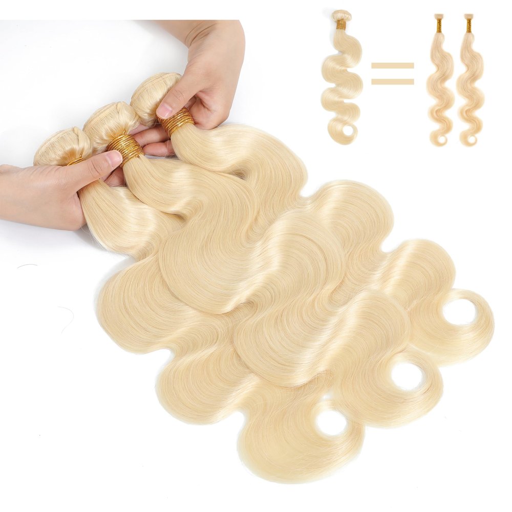KingSup Blonde Body Wave Bundles Human Hair 14 16 18 Inch 15A 613 Bundles Human Hair,Sew In Quick Weave Body Wave Bundles 100% Real Human Hair Extensions Tangle Free Shedding Free Triple Lifespan