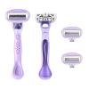 AOUGO Women's Travel Razor Set, Purple, Plastic Handle, 4-Blade System with 2 Refills and Case, Compact Portable Design for Sensitive Shaving (Purple) view 1