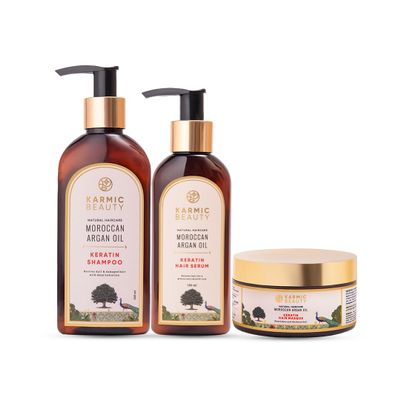 Argan Oil Hair Care Set  Organic Shampoo, Serum & Masque with Natural Keratin | For Dry, Damaged & Colored Hair | Deep Nourishment & Shine | Sulfate, Paraben & Silicone Free | 3-Piece Kit