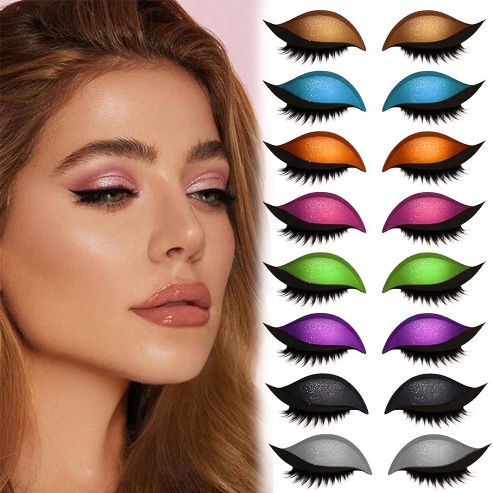 1Set Lazy Eye Shadow Eyelash Patch, Eyeshadow Eyelash Stickers, 3-in-1 Reusable Eyeshadow and Eyelash Stickers, Self-adhesive Reusable Fast Eye Makeup Sticker with False Lashes, for Party (8 Pairs)