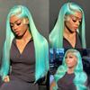 Ubetta Glueless Transparent 13x6 Lace Front Wigs Human Hair Pre Plucked 18 Inch Colored Aquea Blue Wig Human Hair 180% Density HD Straight Lace Front Wigs for Women view 1
