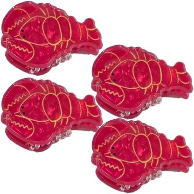 4PCS Mini Shrimp Claw Clips,Lobster Hair Clips,Animal Shape Bangs Hair Jaw Clips,Cellulose Acetate Hair Clips for Girls,Small Hair Barrettes for Women (Shrimp)