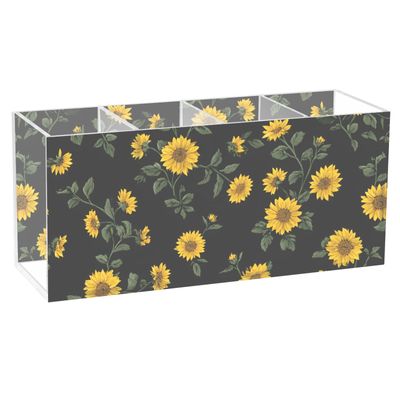 Makeup Brush Organizer Pencil Holder Pen Organizer Clear for Desk Black Sunflower Cosmetic Brushes Stationery Storage
