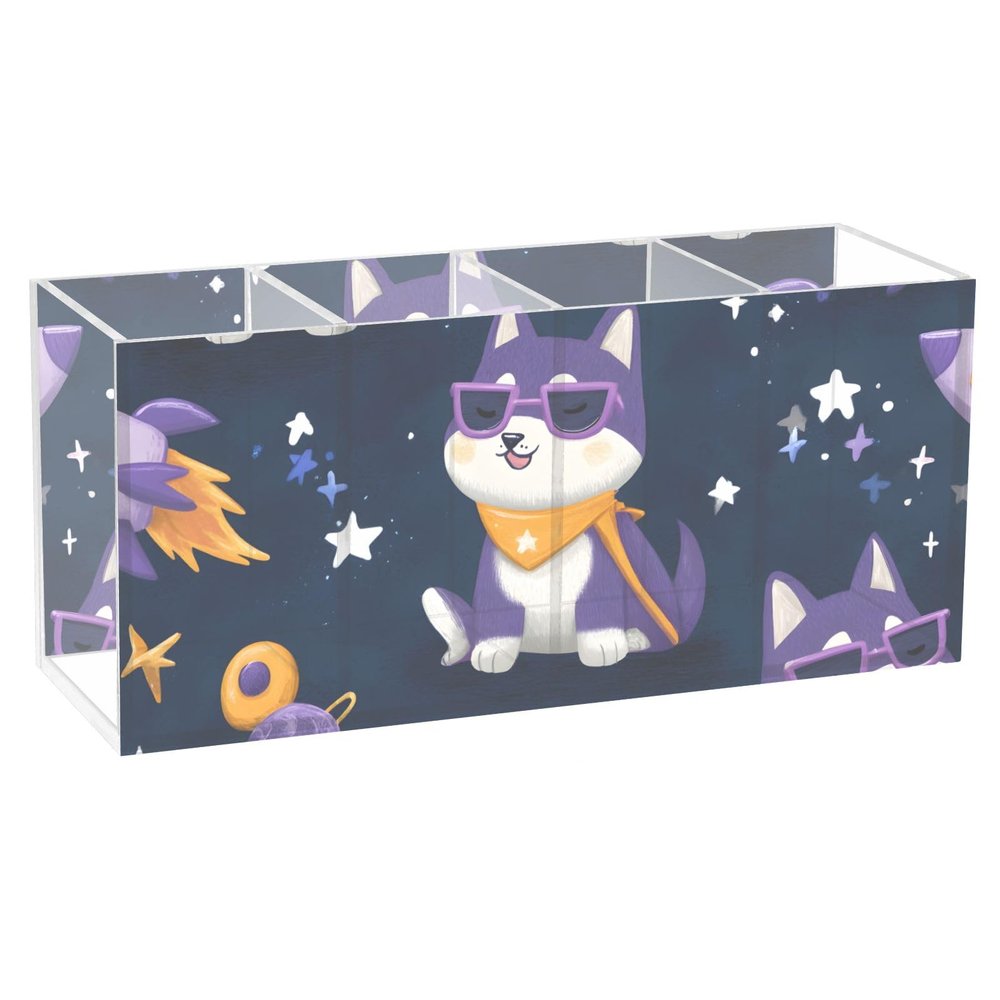 Makeup Brush Organizer Pencil Holder Pen Organizer Clear for Desk Purple Puppy Dog Cosmetic Brushes Stationery Storage
