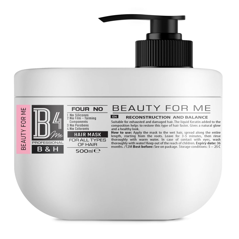 B4Me Professional Silicone Free Hair Mask, for Damaged Hair Reconstruction,Keratin Formula 500ml /16.9 Fl oz