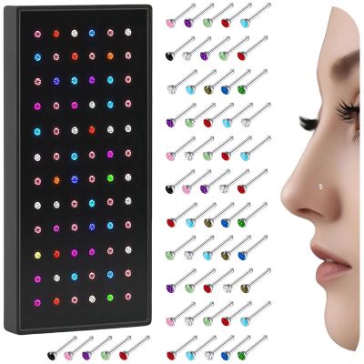 316L Surgical Steel 20g Nose Rings Studs 1.5mm 1.8mm 2mm CZ Nose Screw Studs Rings Body Jewerly for Women (60Pcs Color)