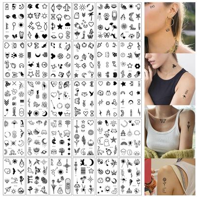 30 Sheets Tiny Small Temporary Tattoos For Women Men Finger Hands, Cartoon Bohemia Fake Tattoo Stickers For Kids Boys Girls, Bulk Cute Black Long Lasting Vintage Tatoos Neck Cholo
