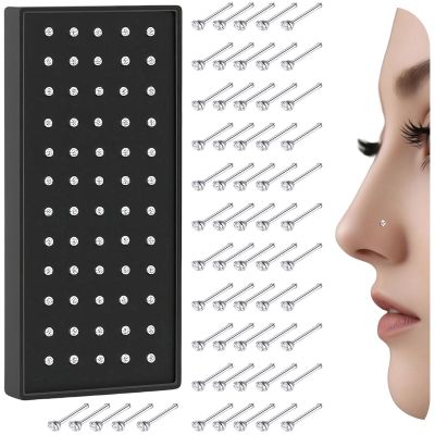 316L Surgical Steel 20g Nose Rings Studs 1.5mm 1.8mm 2mm CZ Nose Screw Studs Rings Body Jewerly for Women (60Pcs White)