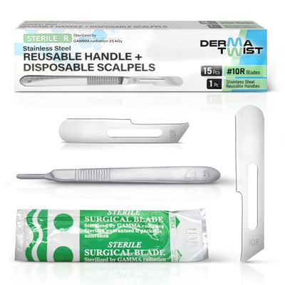 DermaTwist 10R Dermaplane Razor for Women Face  15-Pack Sterile Dermaplane Scalpels Blades + #3 Dermaplane Handle Facial Razors for Women Face Dermaplaning Professional Face Shaver