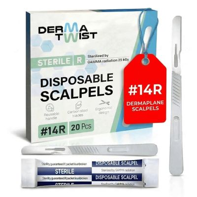 DermaTwist 14R Dermaplane Razor for Women Face 20-Pack Sterile Disposable Dermaplane Scalpels Facial Razors for Women Face Dermaplaning Professional Face Shaver