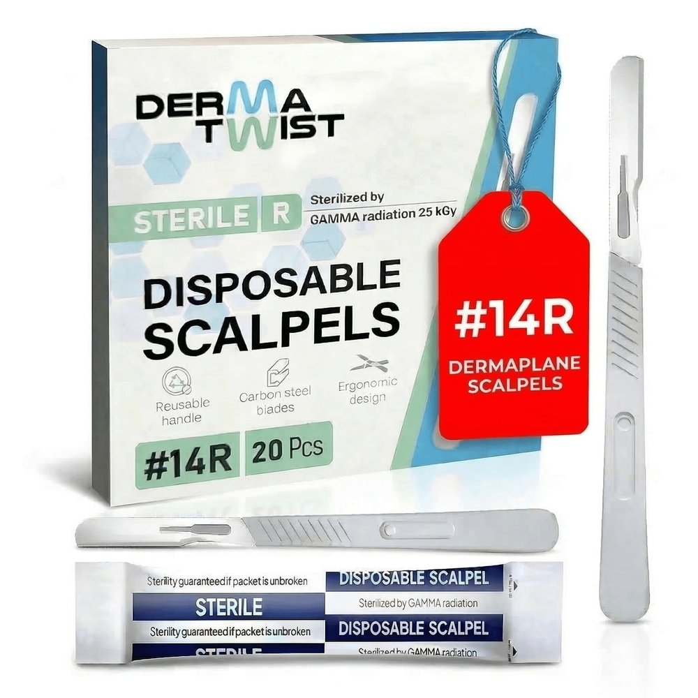 DermaTwist 14R Dermaplane Razor for Women Face 20-Pack Sterile Disposable Dermaplane Scalpels Facial Razors for Women Face Dermaplaning Professional Face Shaver