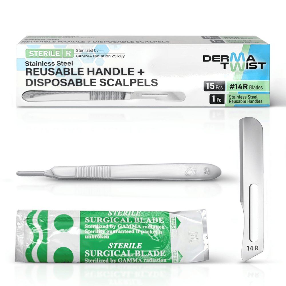 DermaTwist 14R Dermaplane Razor for Women Face 15-Pack Sterile Dermaplane Scalpels Blades + #3 Dermaplane Handle Facial Razors for Women Face Dermaplaning Professional Face Shaver