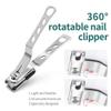 ASWRTYJO Professional 360 Rotatable Stainless Steel Nail Clippers Cutter Toenail Fingernail Manicure Trimmer Clippers for Thick Nail Tip(9.8cm) view 4