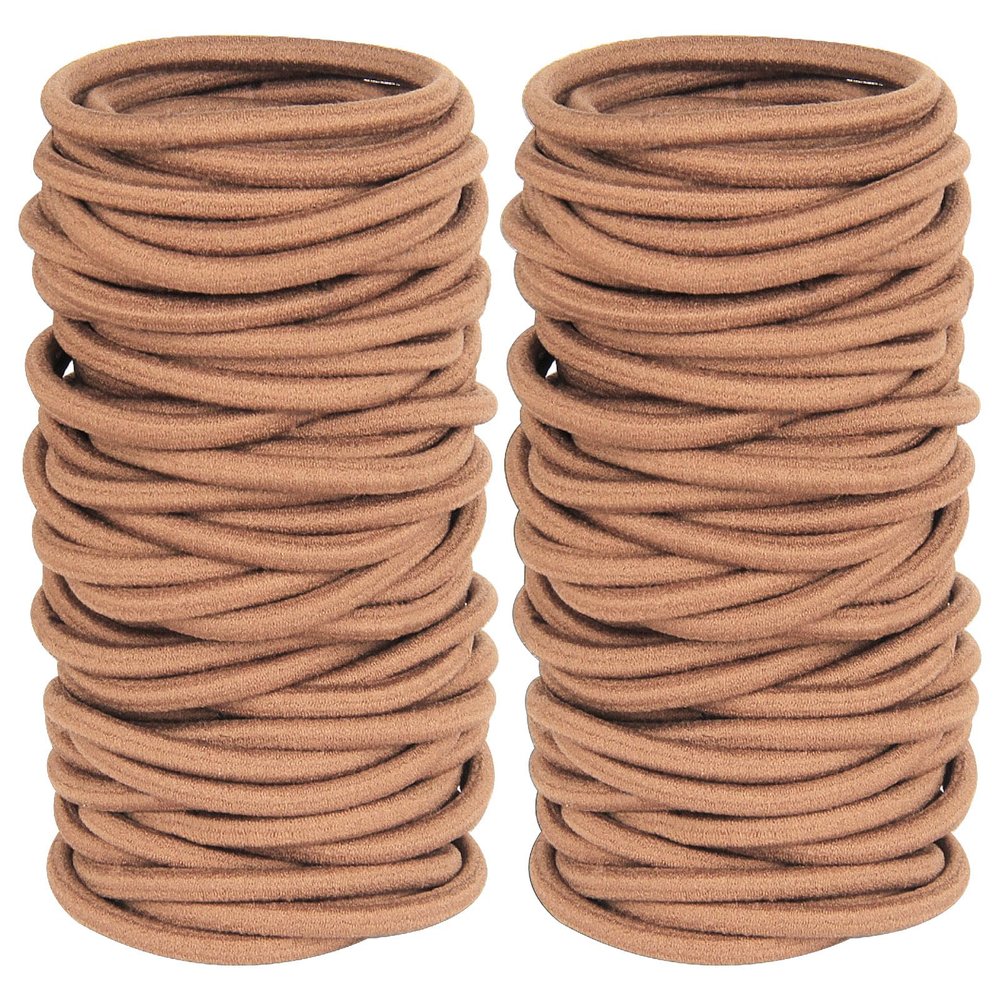 120 Count Beige Hair Ties Bulk Pack, Strong No Damage Elastic Hair Bands for Thick Hair, Seamless No Crease Ponytail Holders for Women, Girls, Sports & Everyday Use (4mm)