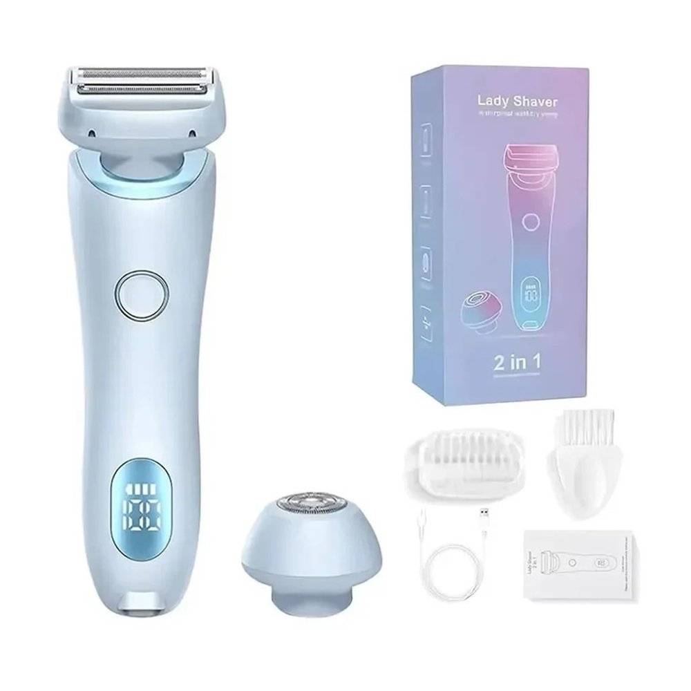 Electric Razors for Women 2 in 1,Compatible for Bikini Trimmer Face Shavers Hair Removal for Underarms Legs Ladies Body Trimmer IPX7 Waterproof(Blue)