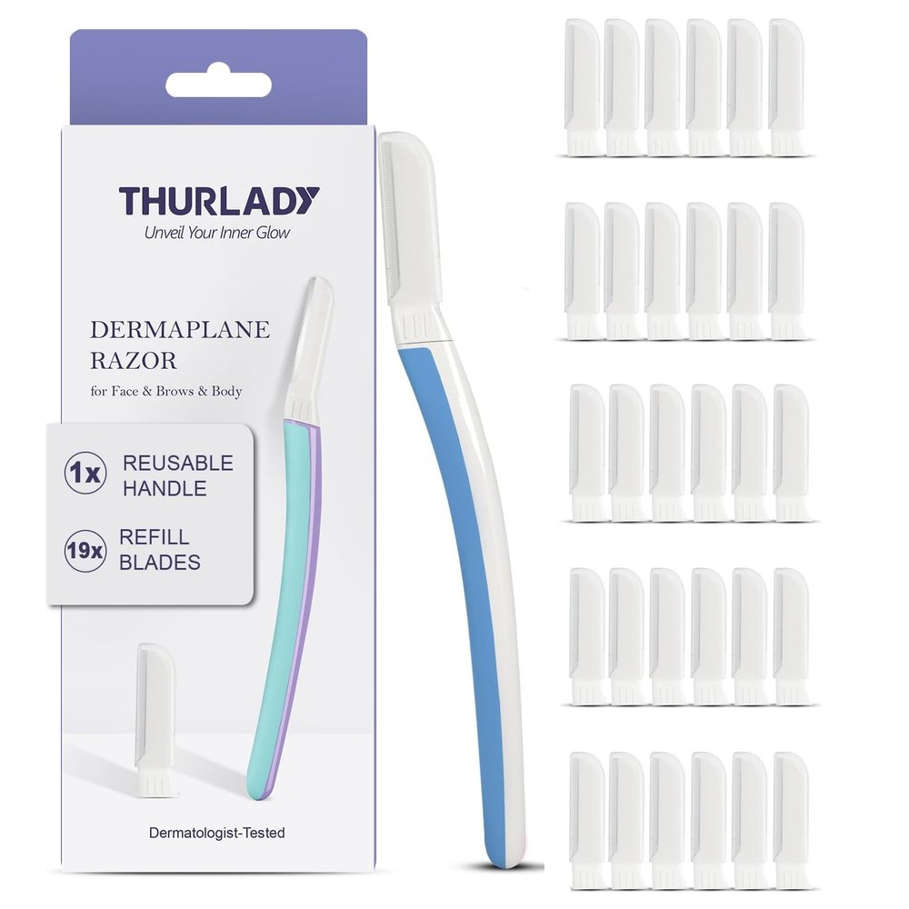THURLADY Dermaplane Razor for Women Face, 1 Reusable Handle + 31 Microblades